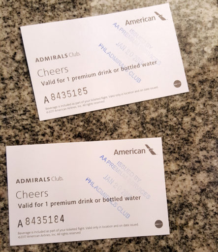 American Airlines Admirals Club drikkebonger