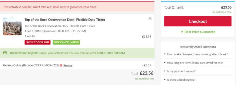 GetYourGuide handlevogn