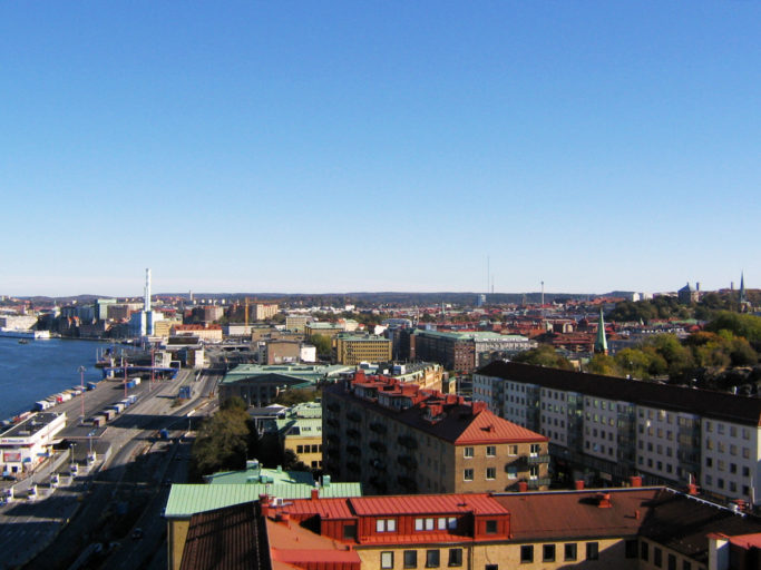 Utsikt over Gøteborg fra tårnet ved Sjøfartsmuseet