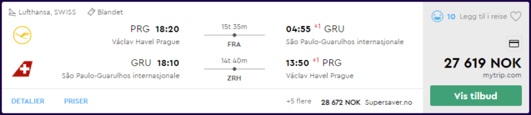 SWISS og Lufthansa First Class til São Paulo på momondo.no