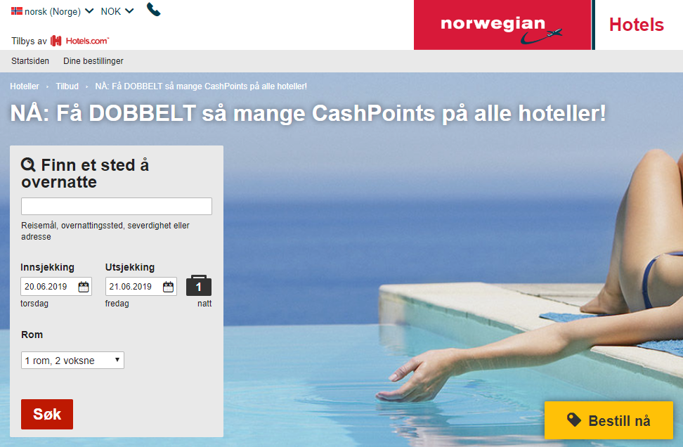 Norwegian Hotels søkeside