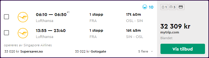 Singapore Airlines First Class Suites fra Oslo. Pris fra momondo.no.