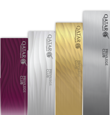 Qatar Airways Privilege Club medlemsnivåer: Burgundy, Silver, Gold og Platinum